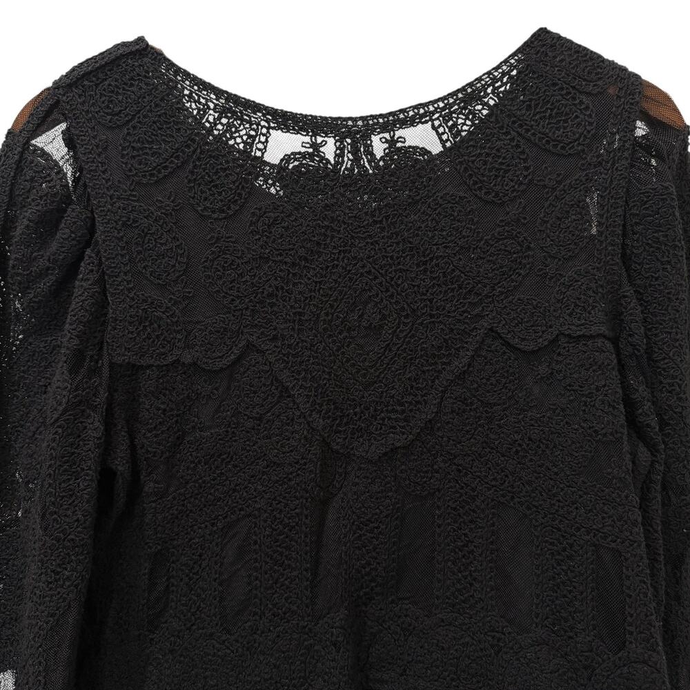 Ultra Pink Blouse Juniors Large Black Crochet Lace Long Sleeve Lined Party Top - Picture 9 of 12
